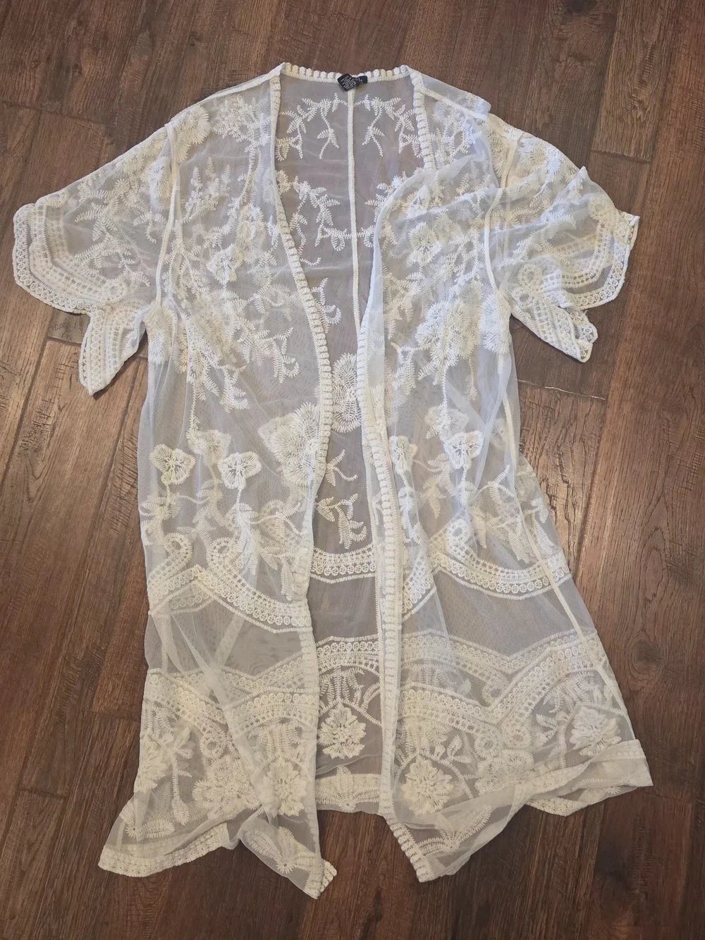 Embroidered Lace Boho Duster Sheer Festival  Beach Hippie Floral Cottage Fairy